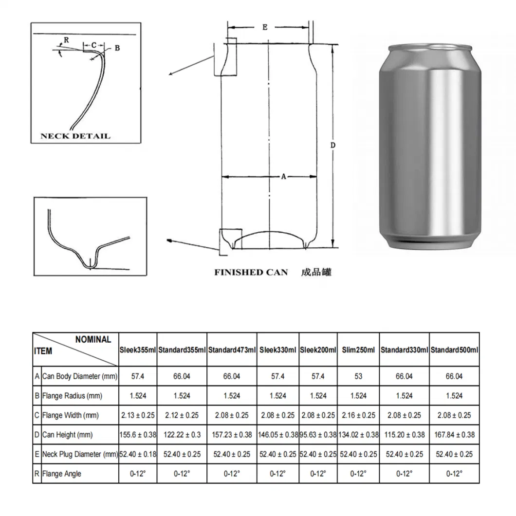 Blank Empty Custome Print Slim Sleek Standard Stubby 200ml 250ml 310ml 330ml 355ml 475ml 500ml Aluminum Beer Beverage Can with 202dia Easy Open Lid